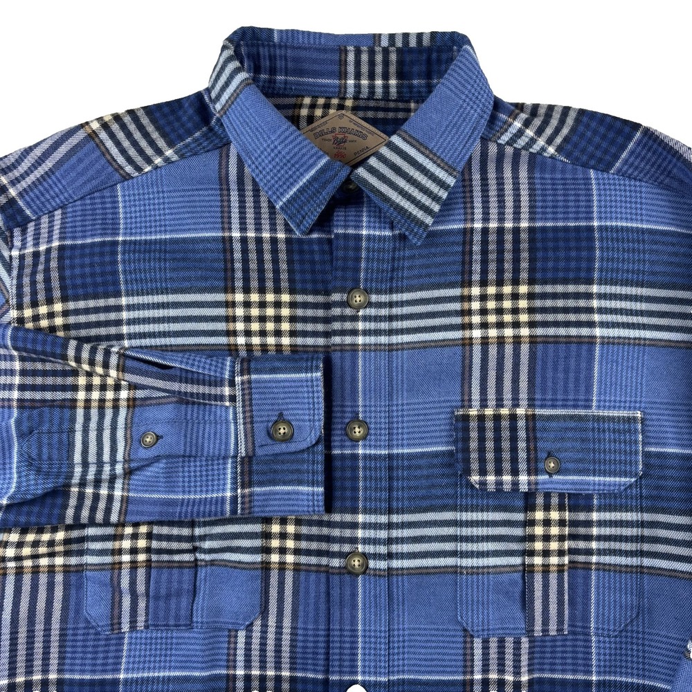 Bill's Khakis‎ Flannel Shirt Men's Large Blue Plaid Cotton Button Up Classic Fit